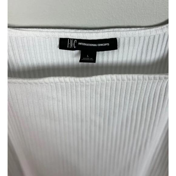 INC International Concepts Ribbed White Tank Top Size Large Square Neck Women’s - Picture 3 of 5